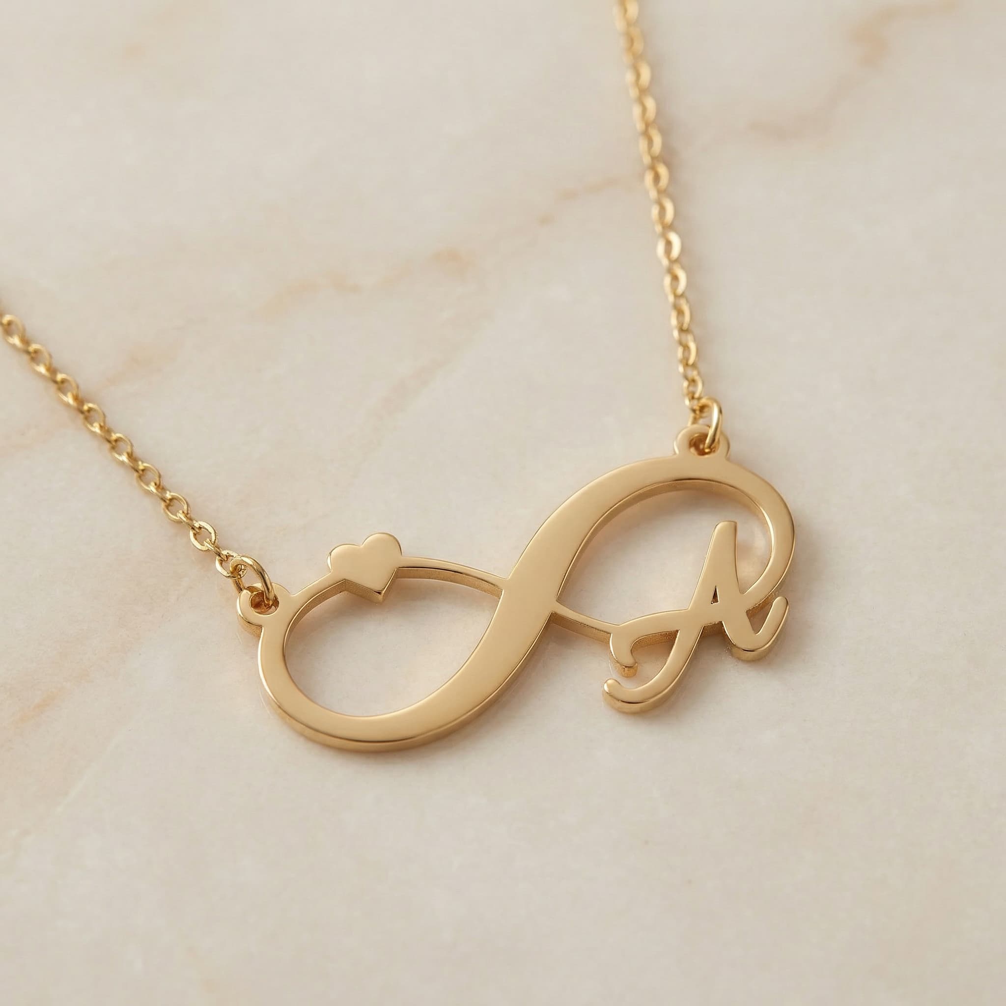 Kalp ve Harf Detaylı Sonsuzluk 925 Ayar Gümüş Kolye